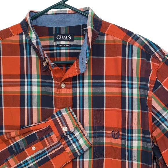 Chaps Other - Chaps Mens Plaid Long Sleeve Button Down Shirt Orange Red Navy Easy Care XXL